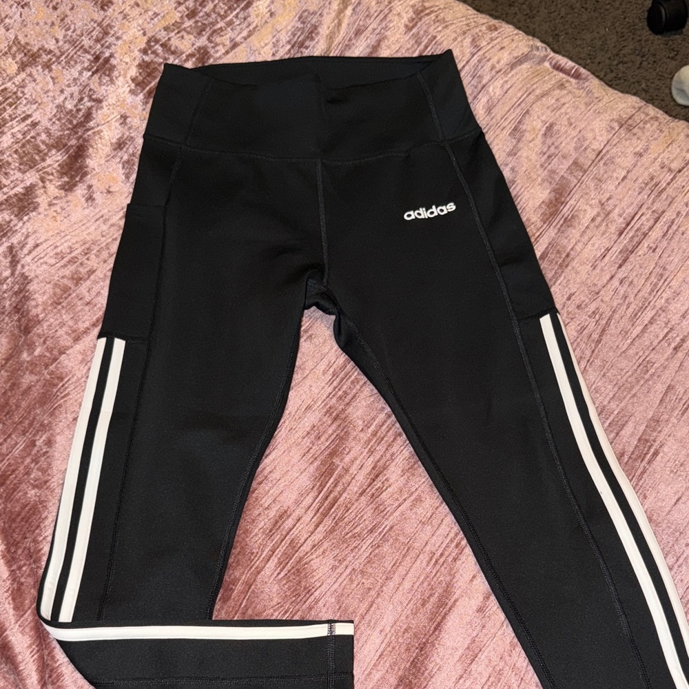 Adidas women’s Black Leggings with White Stripes